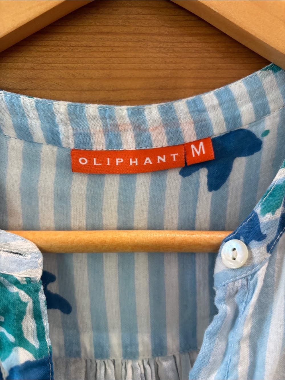 Oliphant Blue and Teal Striped Floral Button-Front Dress - Picture 2 of 7